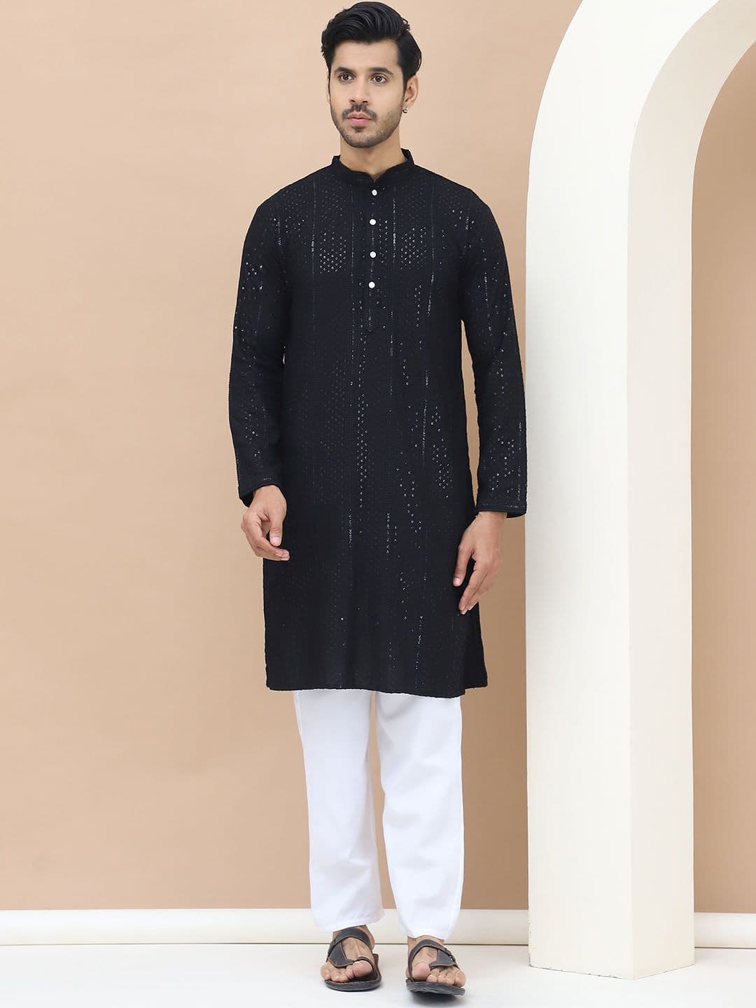 TAG 7 Floral Embellished Sequinned Straight Kurta - view 1
