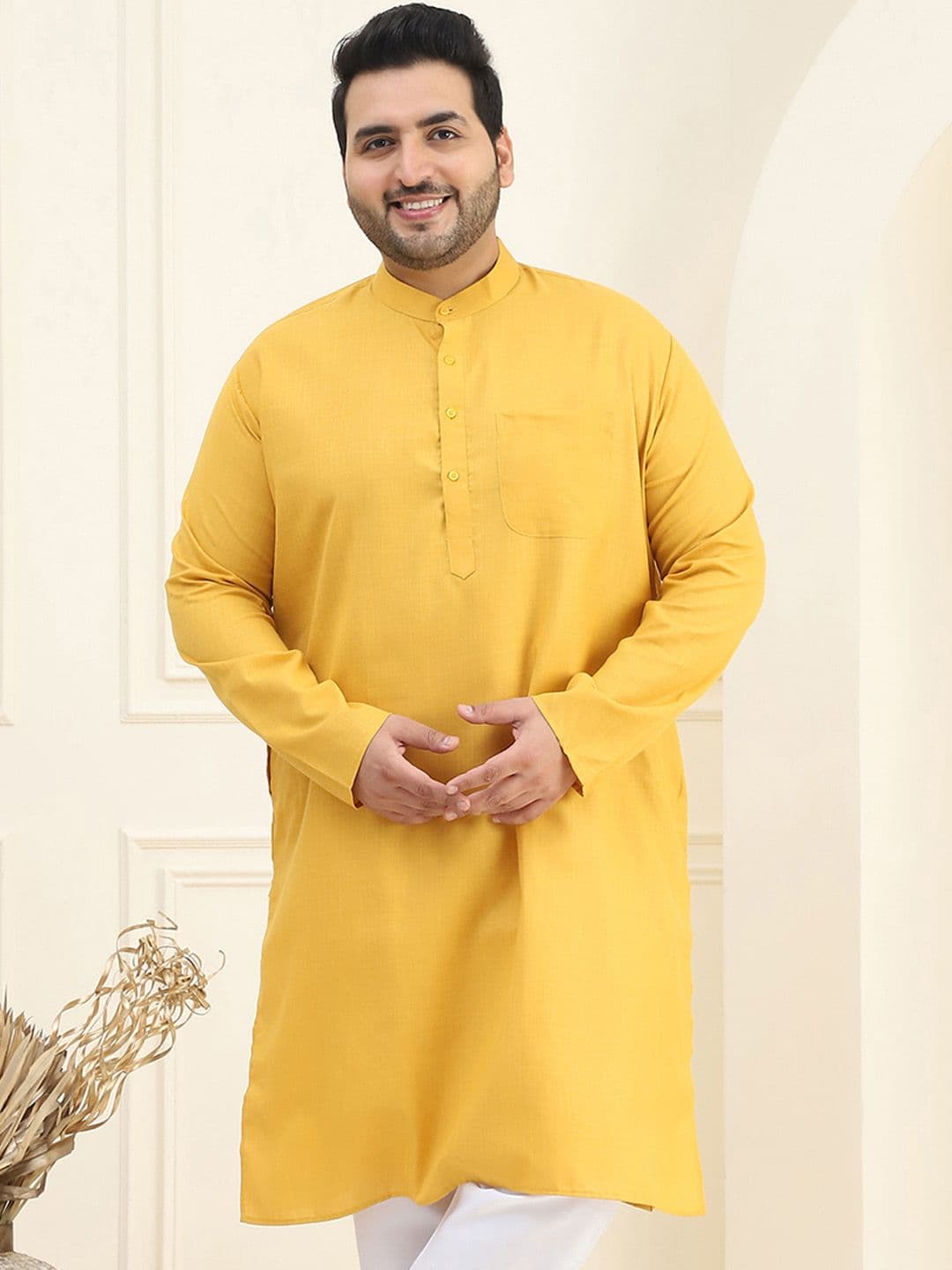 SOJANYA PLUS Size Band Collar Cotton Straight Kurta - view 1