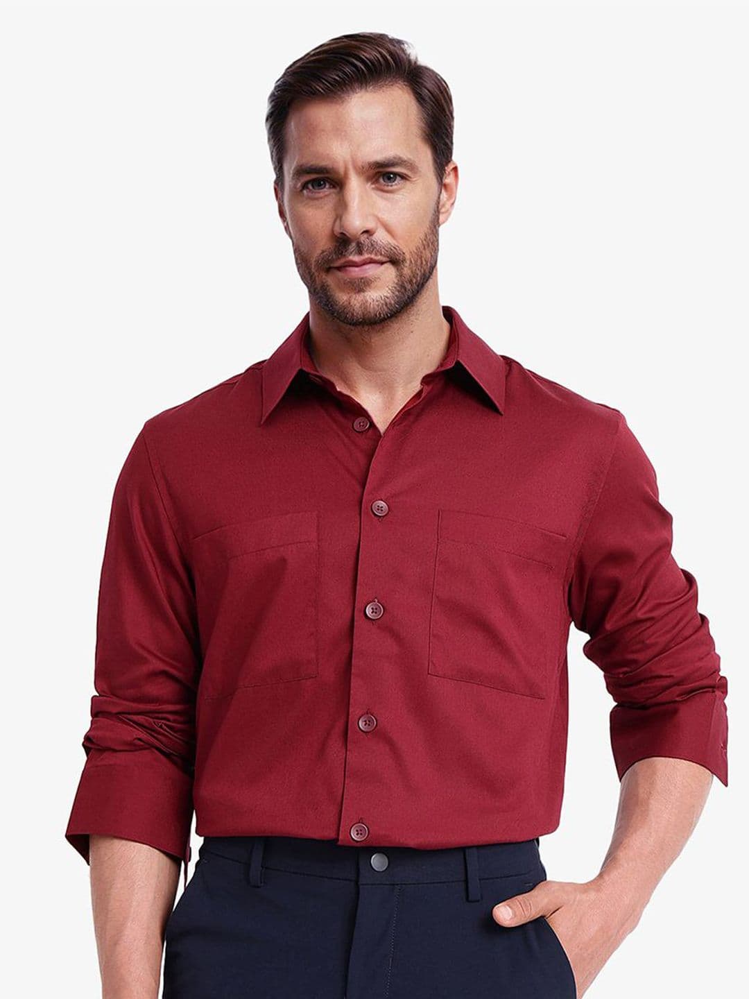 RARE RABBIT Men Comfort Spread Collar Solid Boxy Casual Shirt - view 1