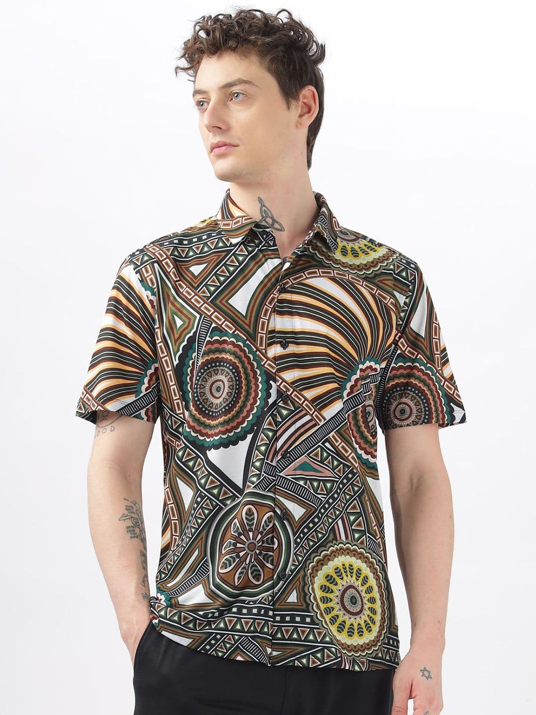 BULLMER Men Spread Collar Ethnic Motifs Printed Cotton Casual Shirt - view 1