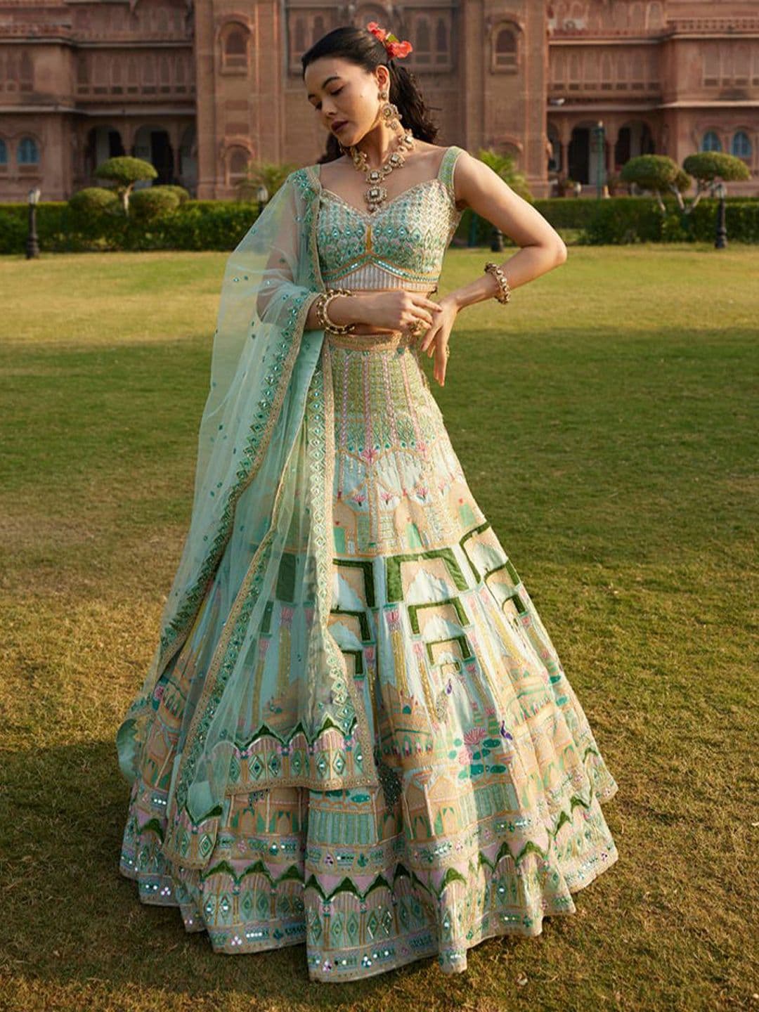 KIASA By Ronak & Shruti Embellished Mirror Work Ready to Wear Lehenga Blouse With Dupatta - view 1