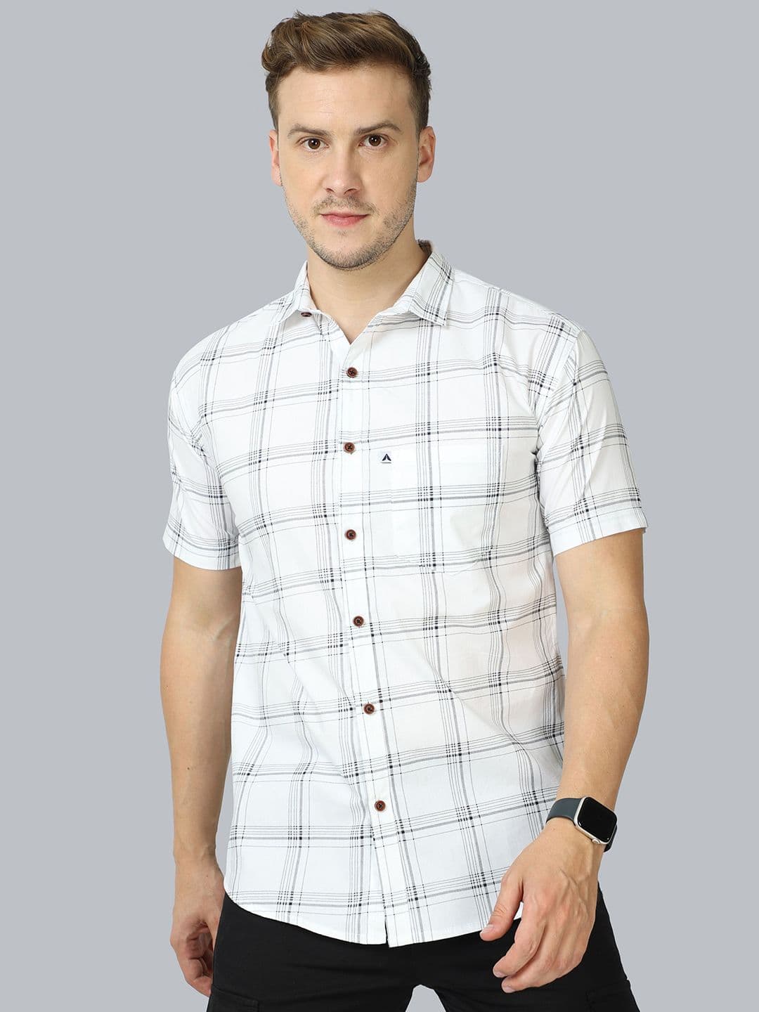 AIDAN PAUL Men Comfort Spread Collar Gingham Checked Cotton Casual Shirt - view 1