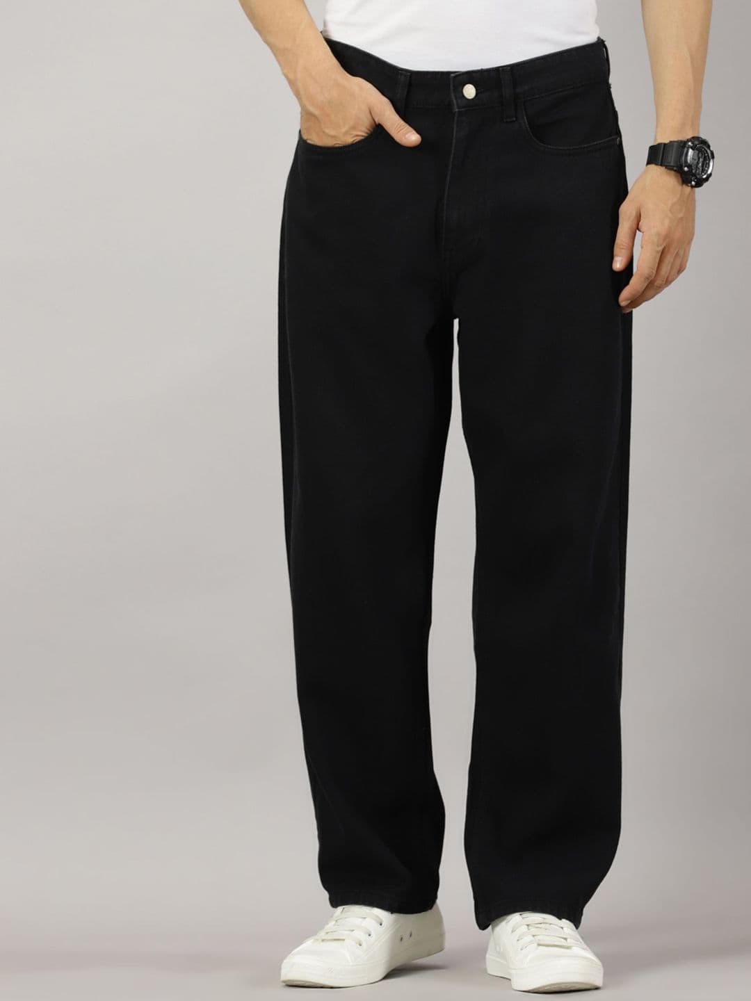 THIRD QUADRANT Men Loose Relaxed Fit Low Distress Jeans