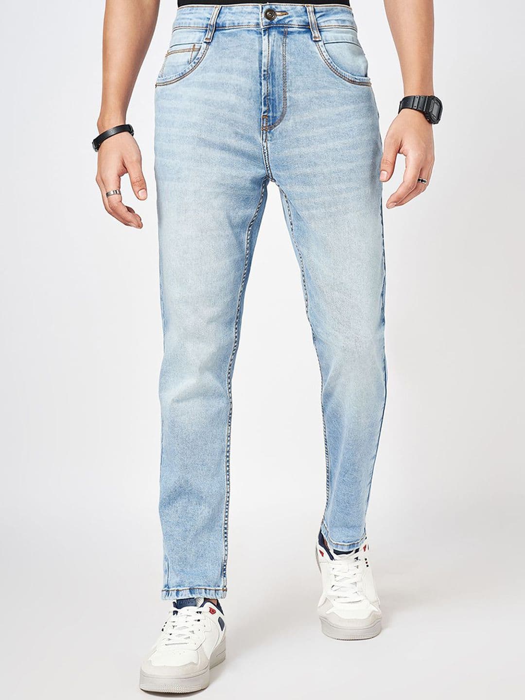 SF JEANS by Pantaloons Men Slim Fit Mildly Distressed Heavy Fade Cotton Jeans - view 1