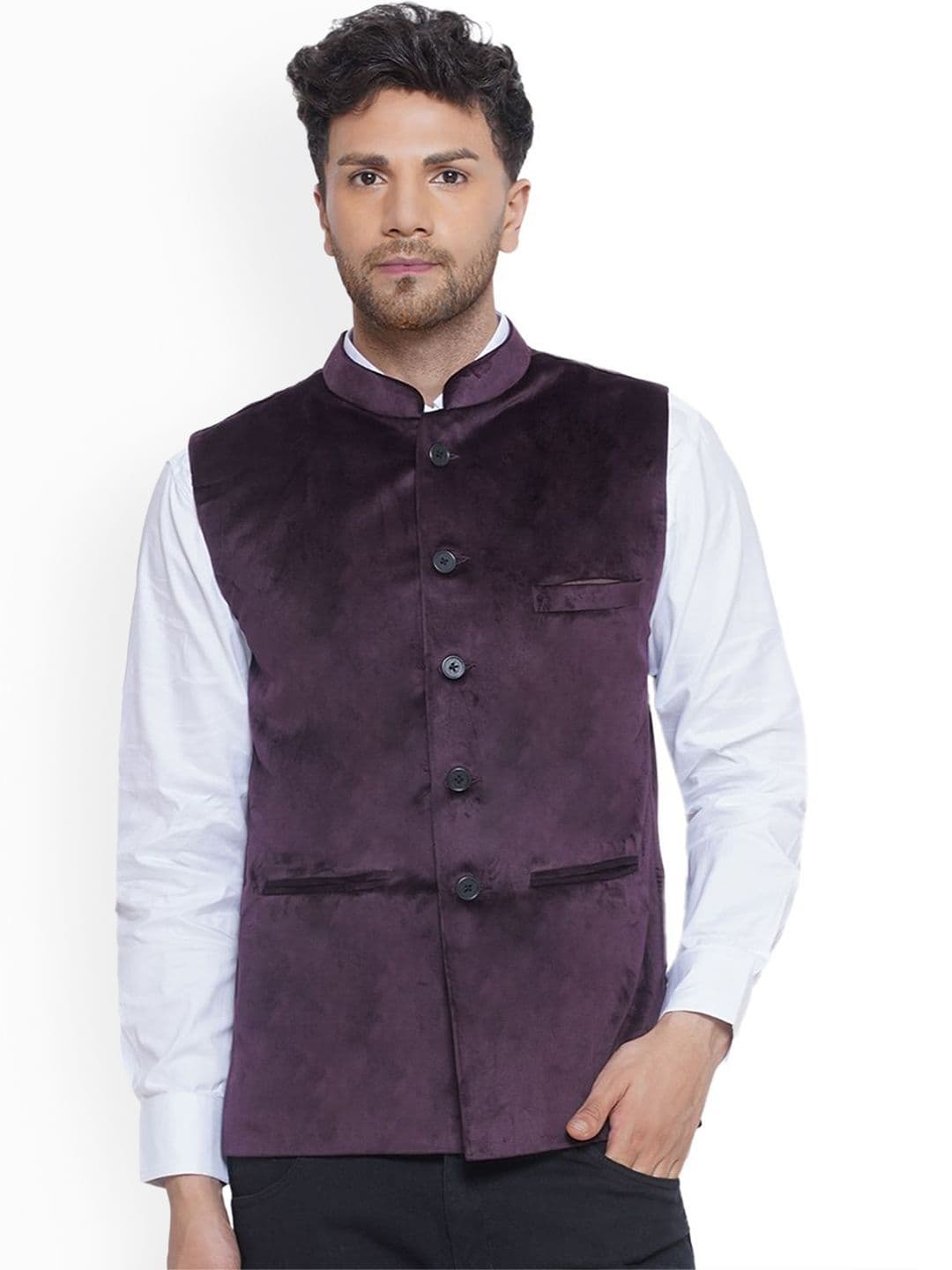 VEERA PARIDHAAN Men Velvet Nehru Jackets - view 1