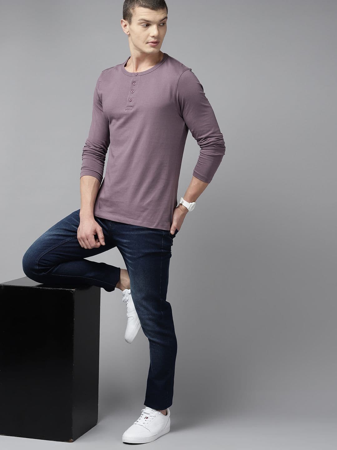 The Roadster Lifestyle Co. Henley Neck Pure Cotton T-shirt - view 1