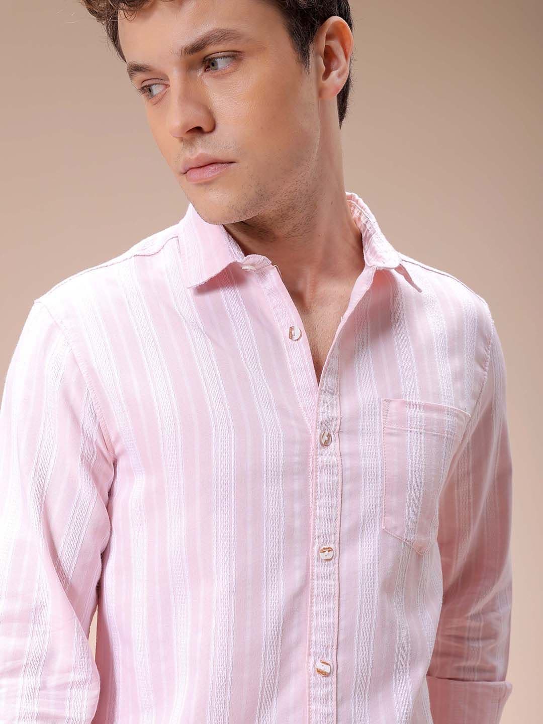 The Indian Garage Co Men Cutaway Collar Vertical Striped Cotton Slim Fit Casual Shirt - view 1
