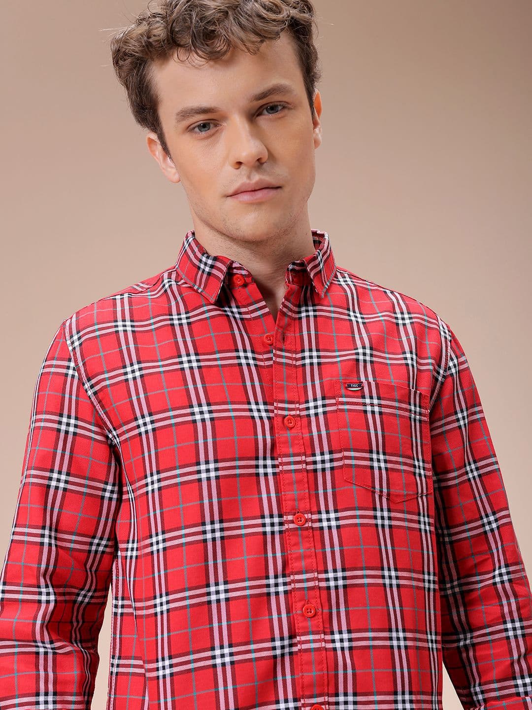The Indian Garage Co Men Spread Collar Checked Cotton Slim Fit Casual Shirt - view 1