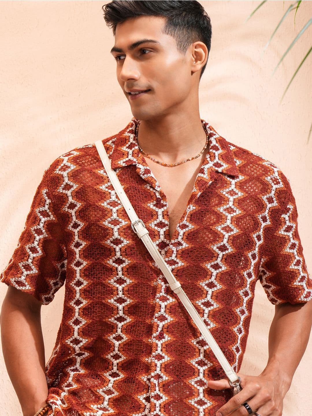 Highlander Men Crochet Cuban Collar Relaxed Shirt - view 1