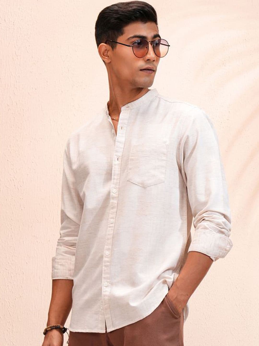 LOCOMOTIVE Premium Men Yarn Dobby Textured Mandarin Collar Casual Shirt - view 1