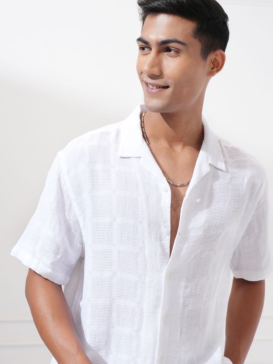 Highlander Men Dobby Textured Solid Cuban Collar Relaxed Shirt - view 1