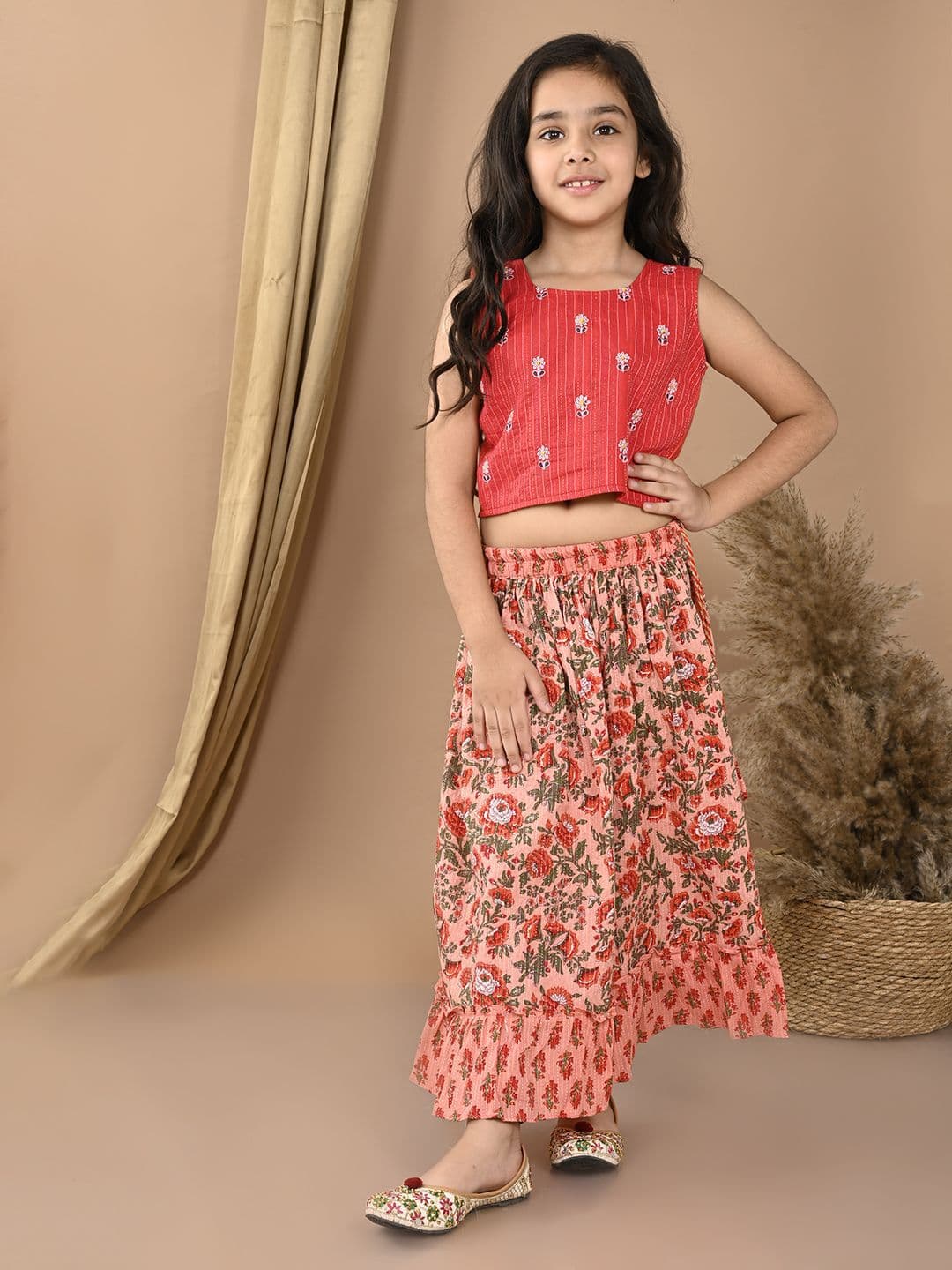 Sangria Girls Katha Printed Cotton Lehenga Choli - view 1