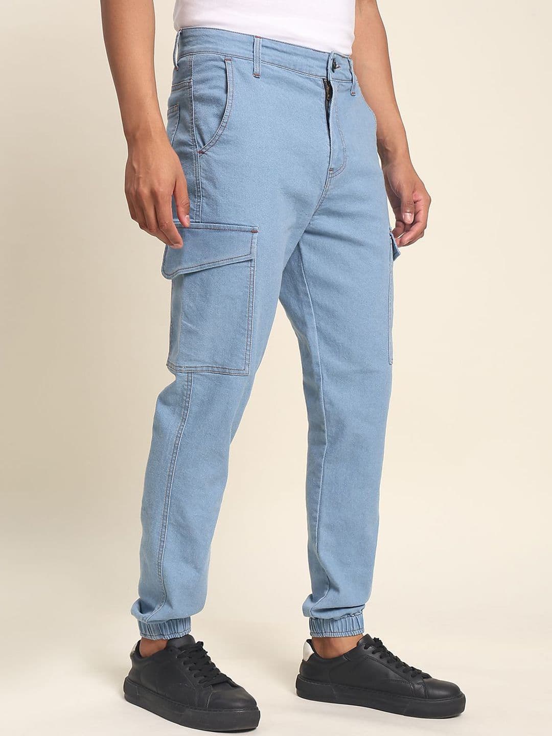 The Roadster Lifestyle Co Men Denim Joggers With Side Cargo Pockets - view 1