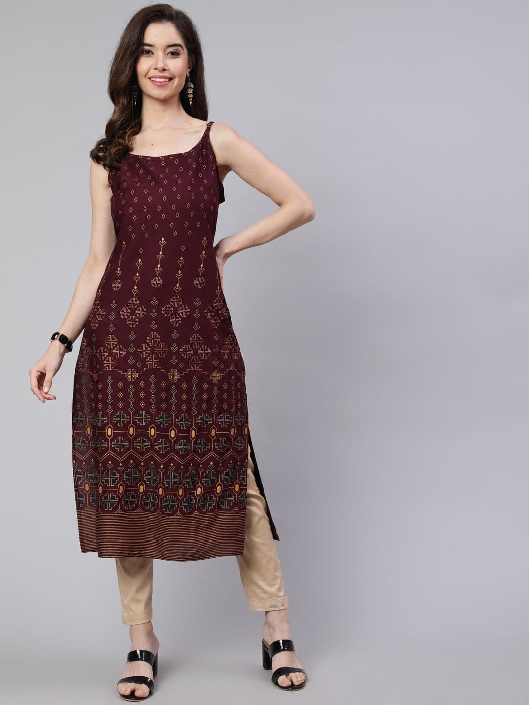 SAK JAIPUR Ethnic Motifs Printed Shoulder Straps Straight Kurta - view 1