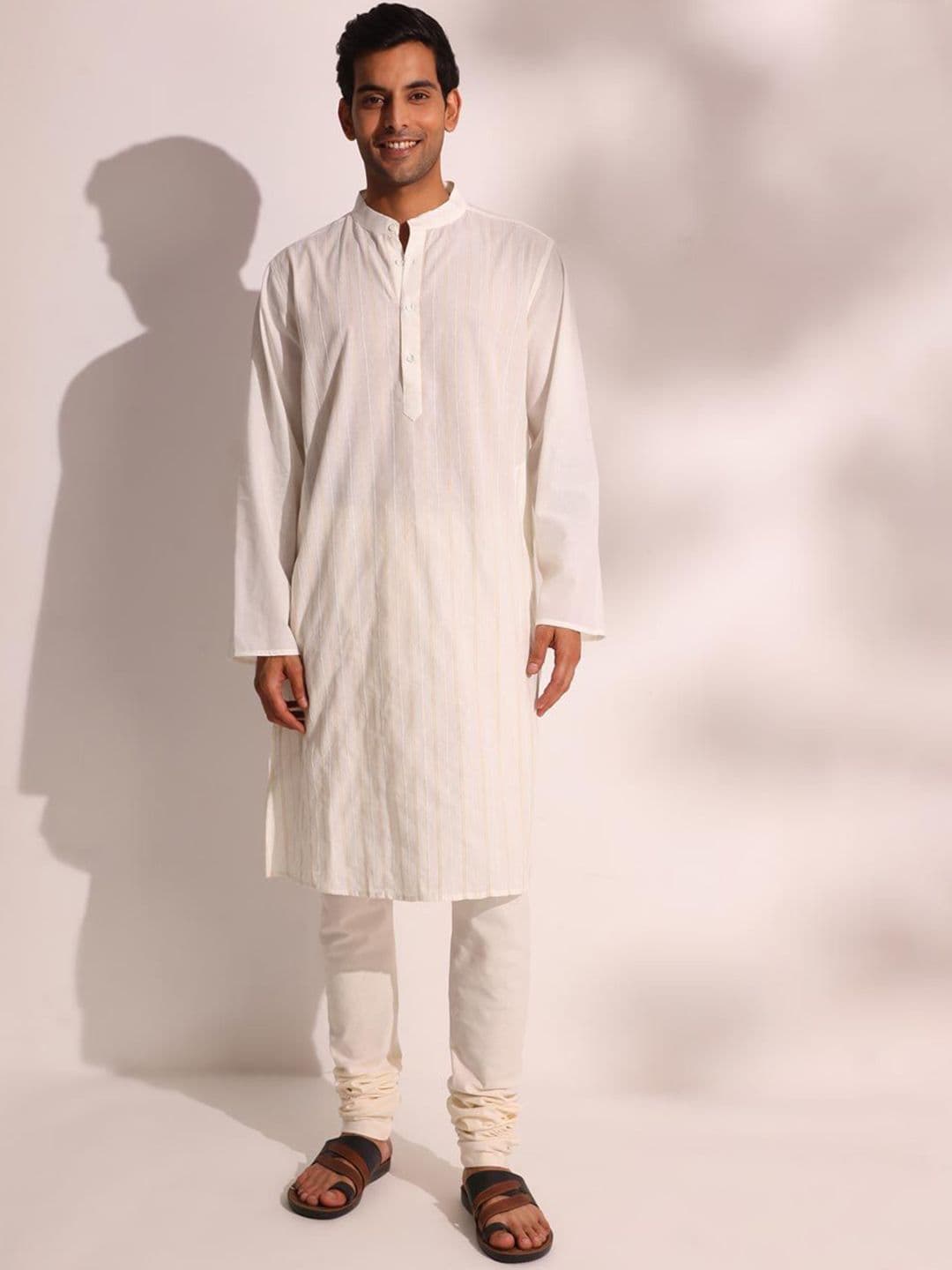 Fabindia Striped Band Collar Cotton Straight Republic Day Republic Day Kurta - view 1