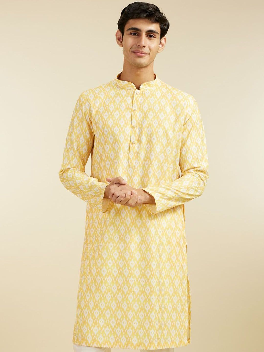 Diwas by Manyavar Geometric Printed Mandarin Collar Straight Kurta - view 1