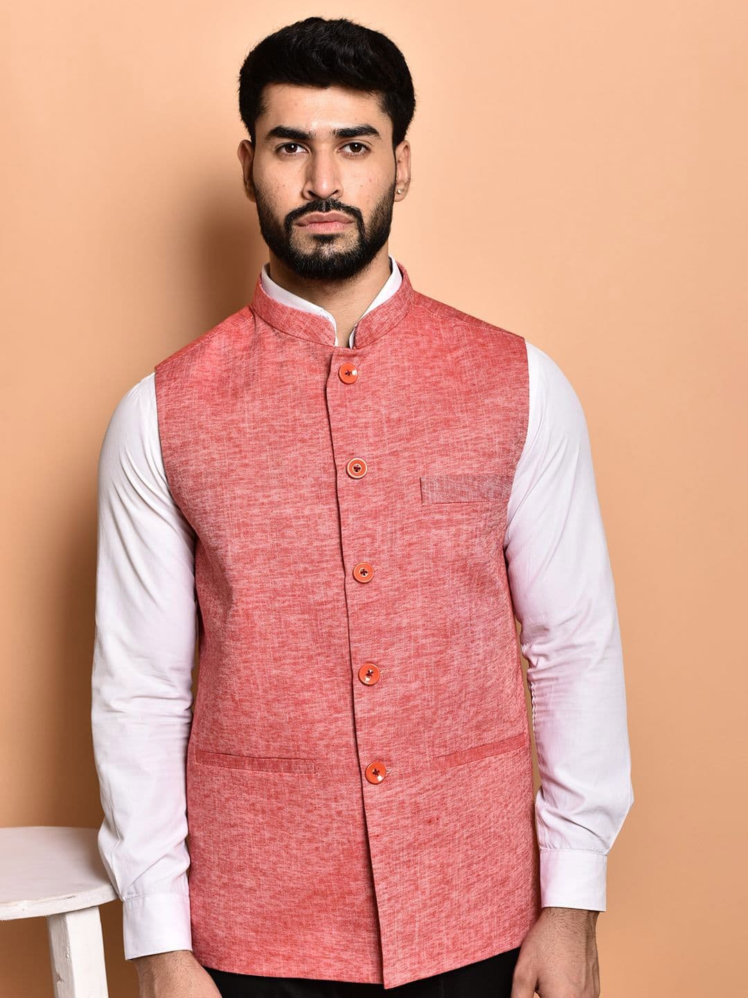 PRINTCULTR Textured Woven Nehru Jacket - view 1