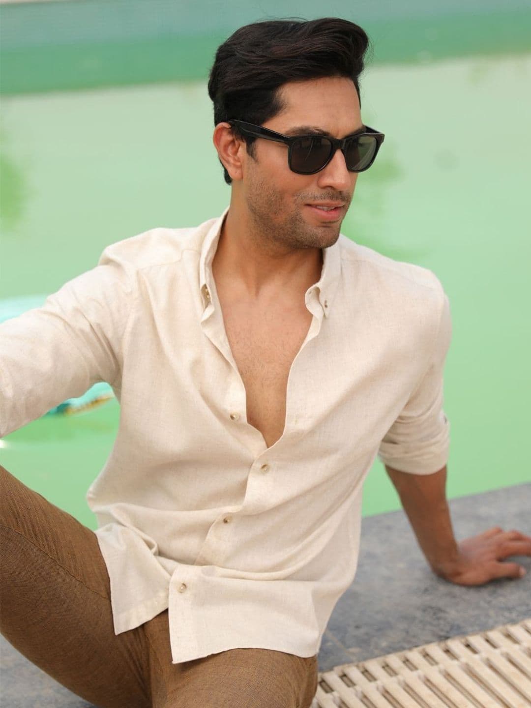 PERCH Men India Slim Button-Down Collar Solid Linen Blend Casual Shirt - view 1