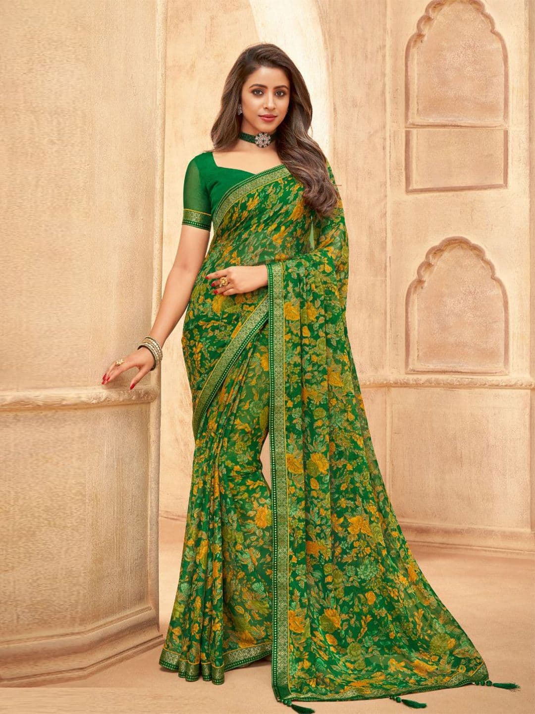 Reboot Fashions Floral Zari Pure Chiffon Saree - view 1