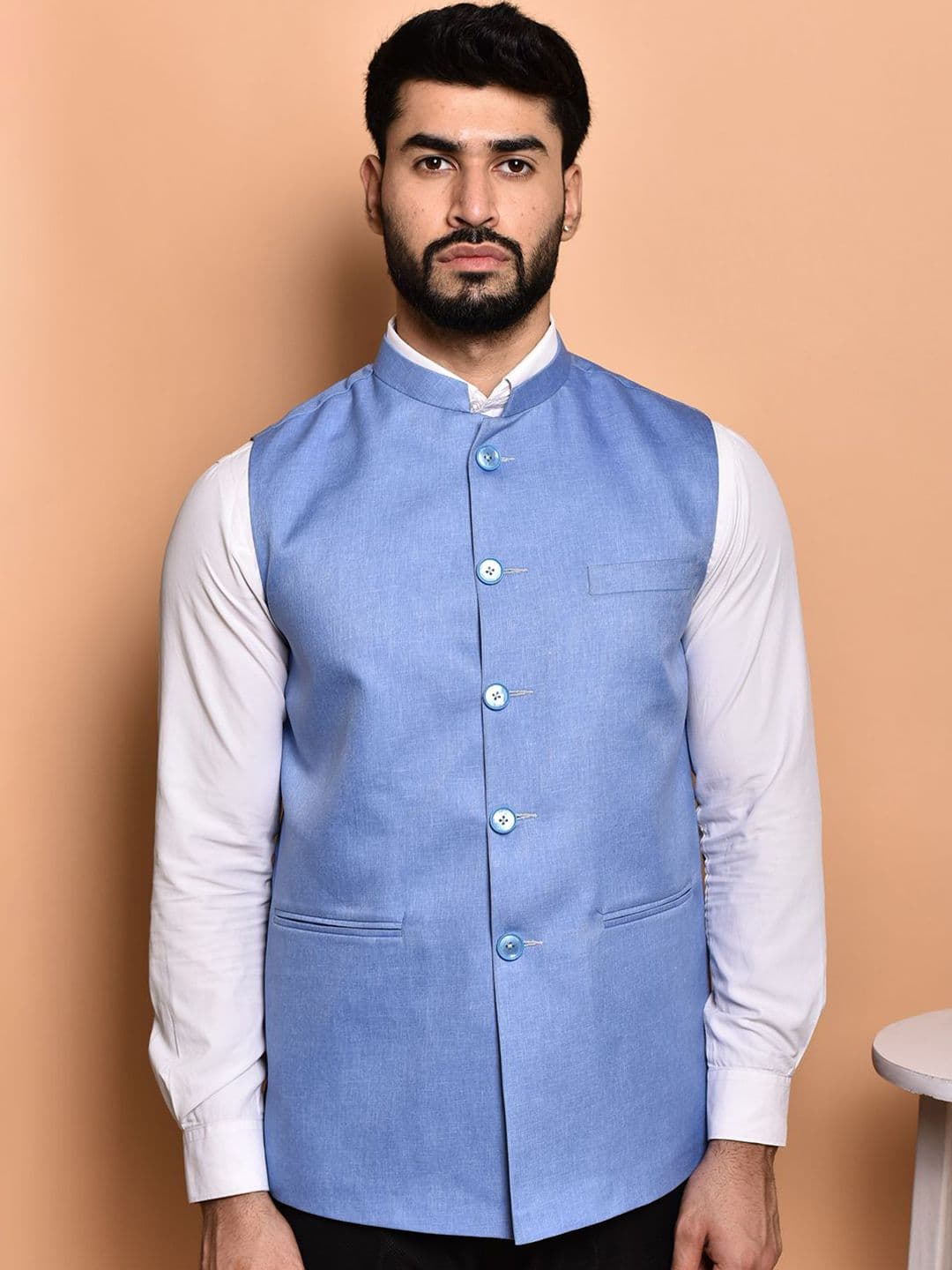 PRINTCULTR Textured Woven Nehru Jacket - view 1