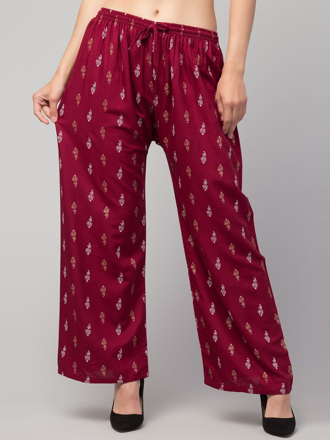 FAMBEE Women Ethnic Motifs Printed Flared Knitted Palazzos - view 1