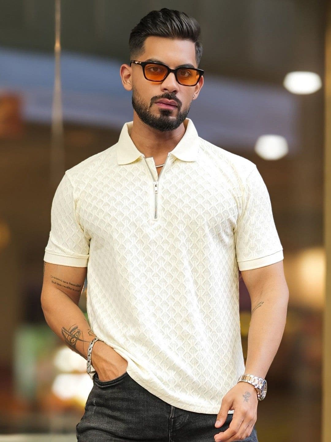 Maniac Men White Kite Half Sleeve Half-Zip Polo T-Shirt - view 1