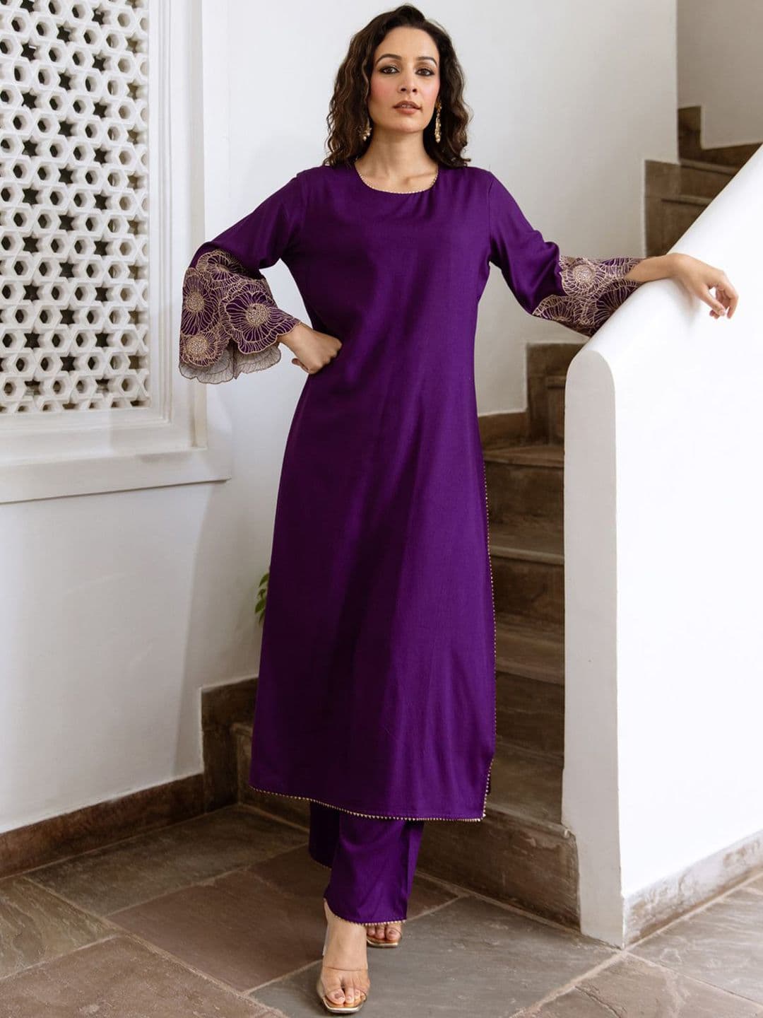Indo Era Women Floral Embroidered Regular Kurta with Trousers - view 1