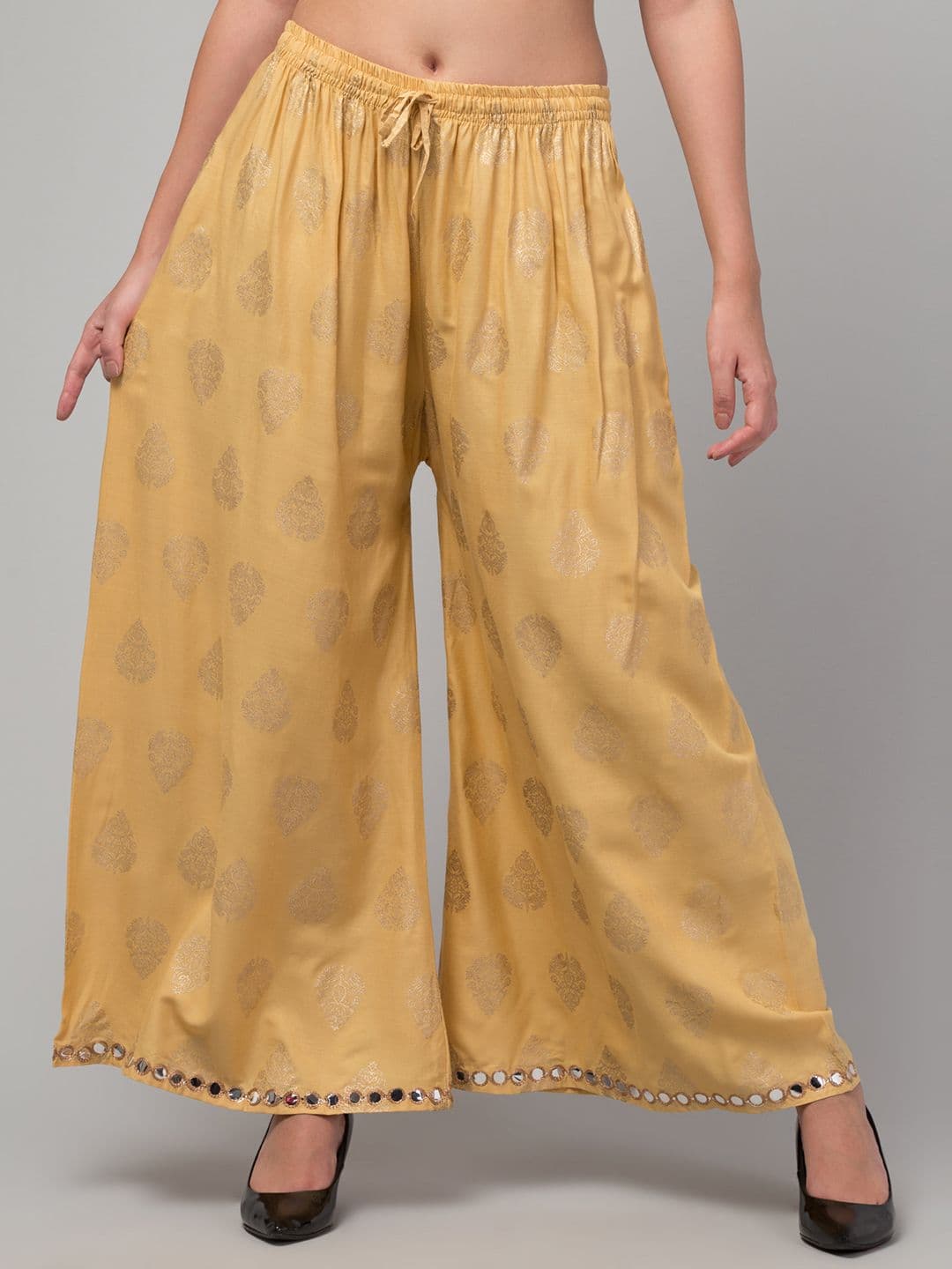 FAMBEE Women Ethnic Motifs Printed Flared Knitted Palazzos - view 1