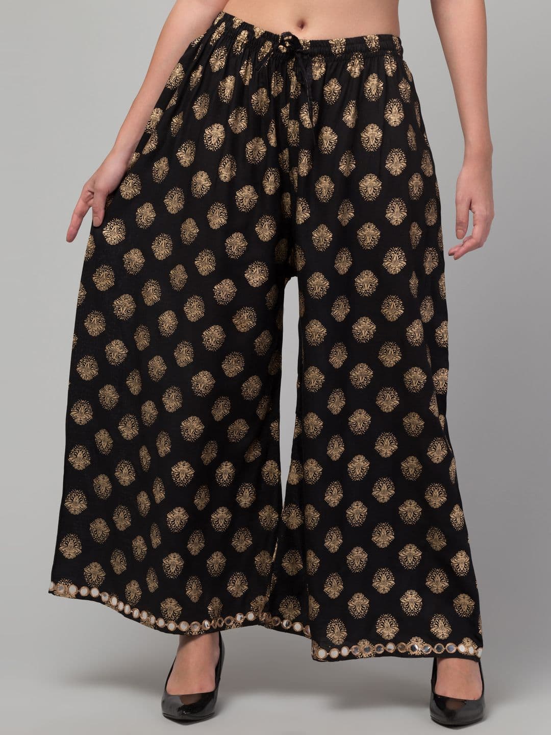 FAMBEE Women Ethnic Motifs Printed Flared Knitted Palazzos - view 1