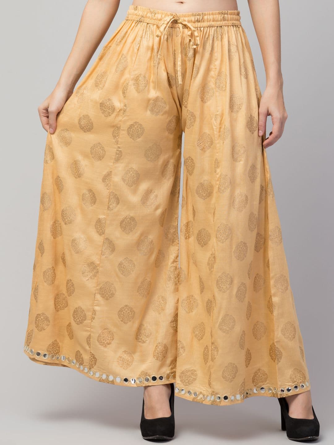 FAMBEE Women Printed Flared Knitted Palazzos - view 1