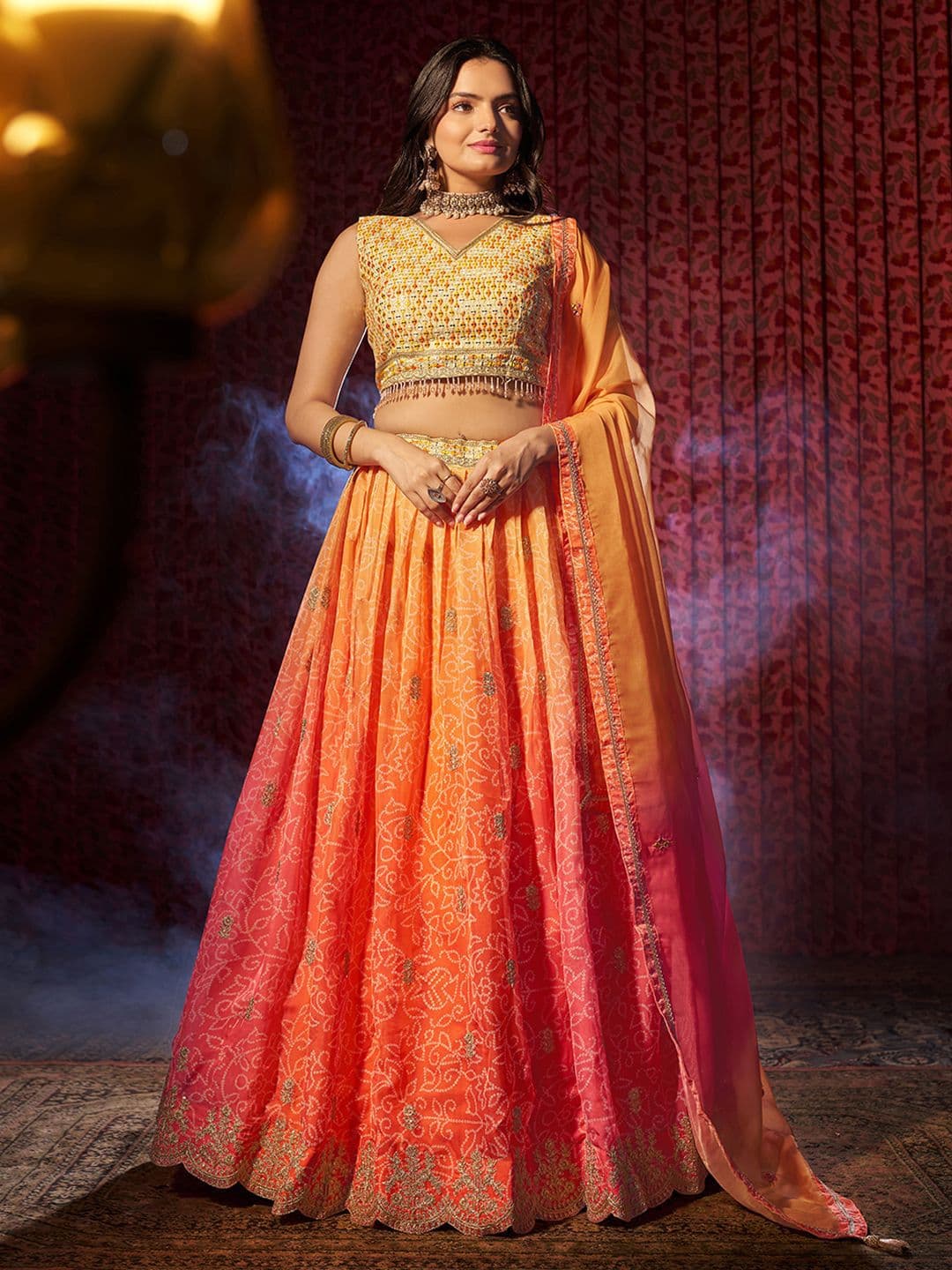 Fusionic Embroidered Sequinned Semi-Stitched Lehenga & Unstitched Blouse With Dupatta - view 1