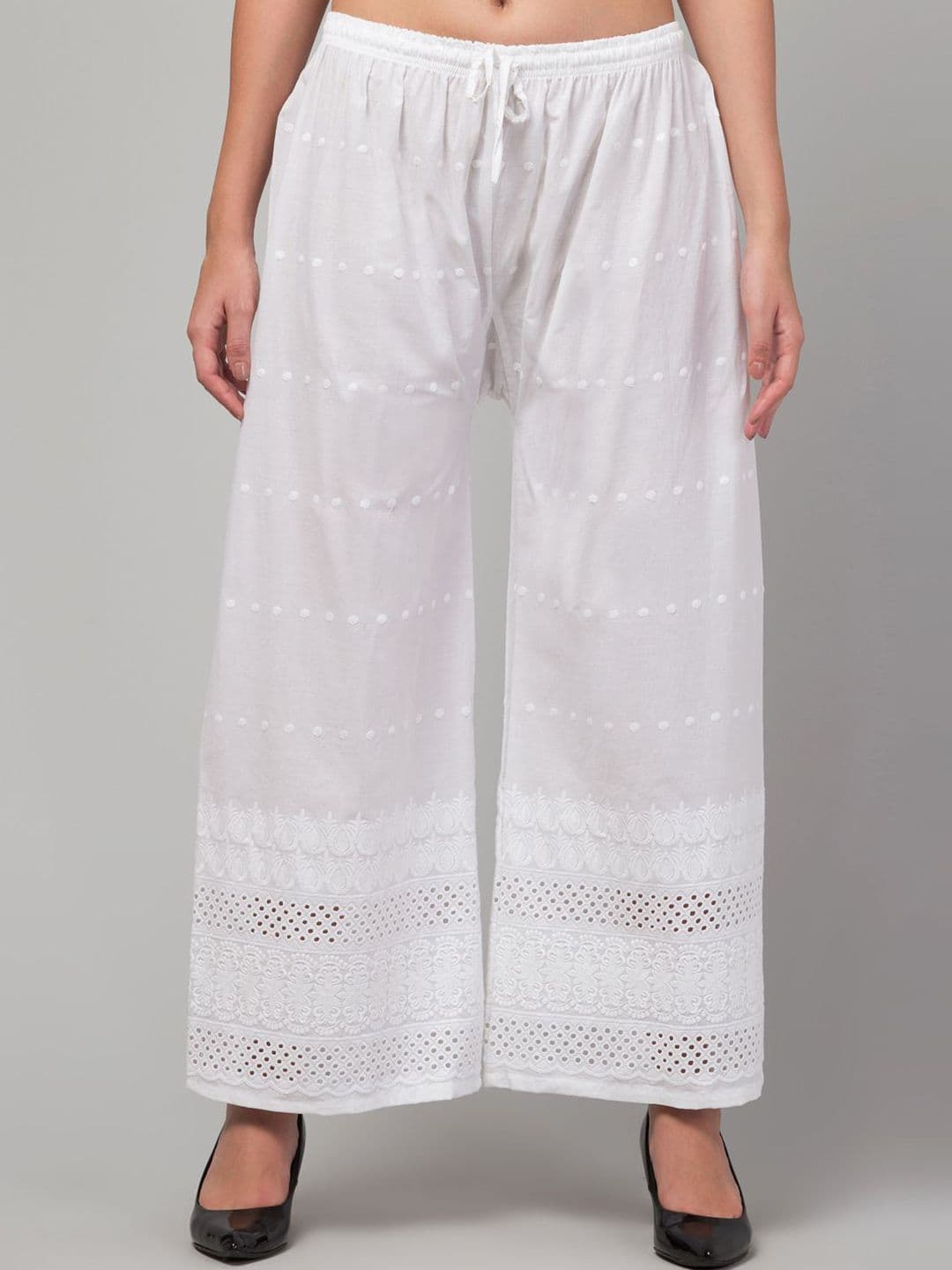 FAMBEE Women Floral Embroidered Knitted Palazzos - view 1