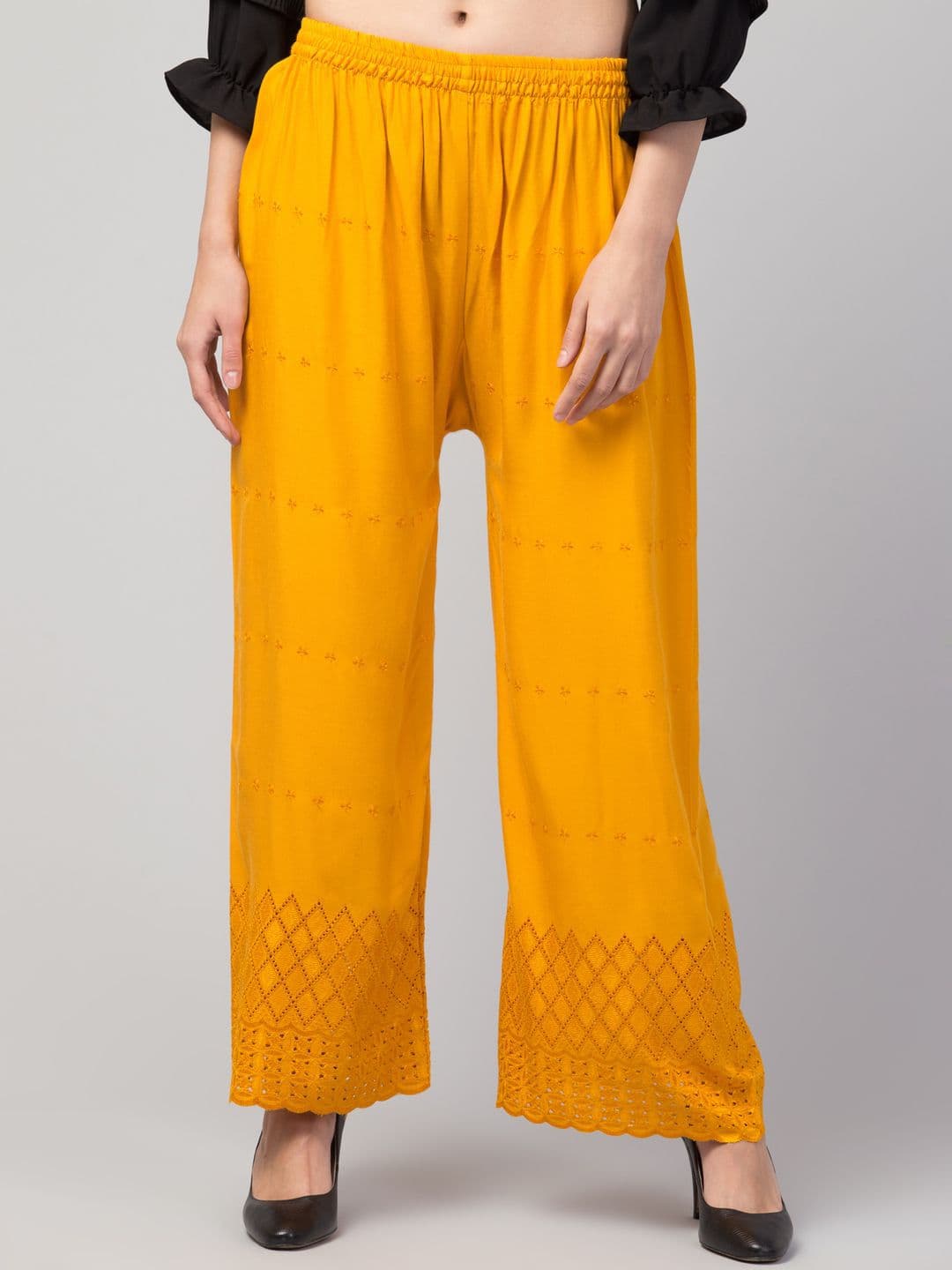 FAMBEE Women Embroidered Knitted Palazzos - view 1