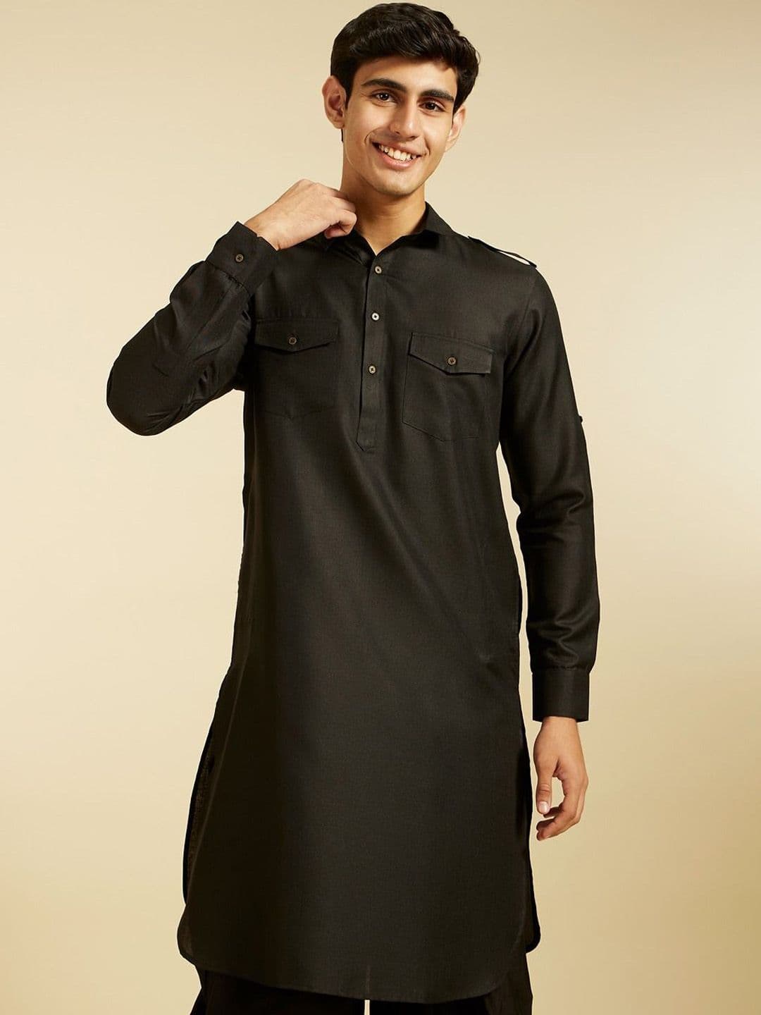 Diwas by Manyavar Shirt Collar Cuffed Sleeves Pathani Kurta - view 1