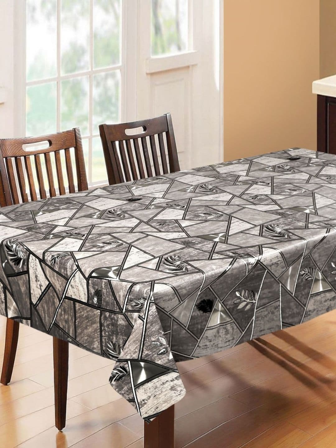 LooMantha Grey Floral Waterproof 6-Seater Table Cover - view 1