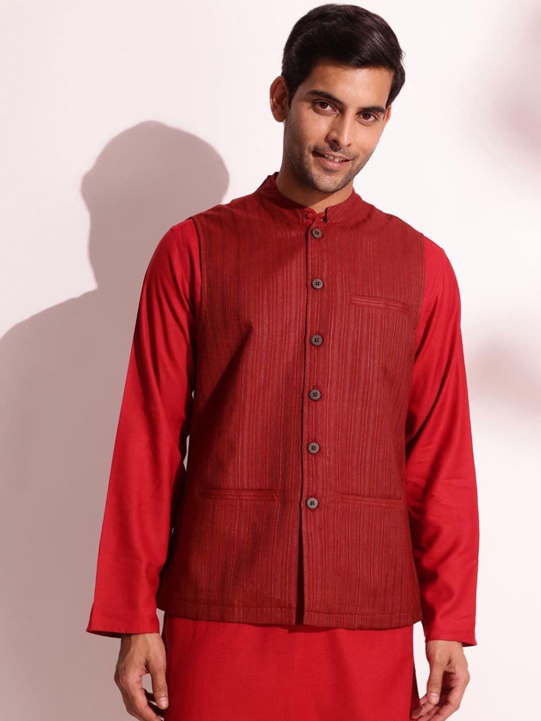 Fabindia Men Striped Mandarin Collar Nehru Jacket - view 1