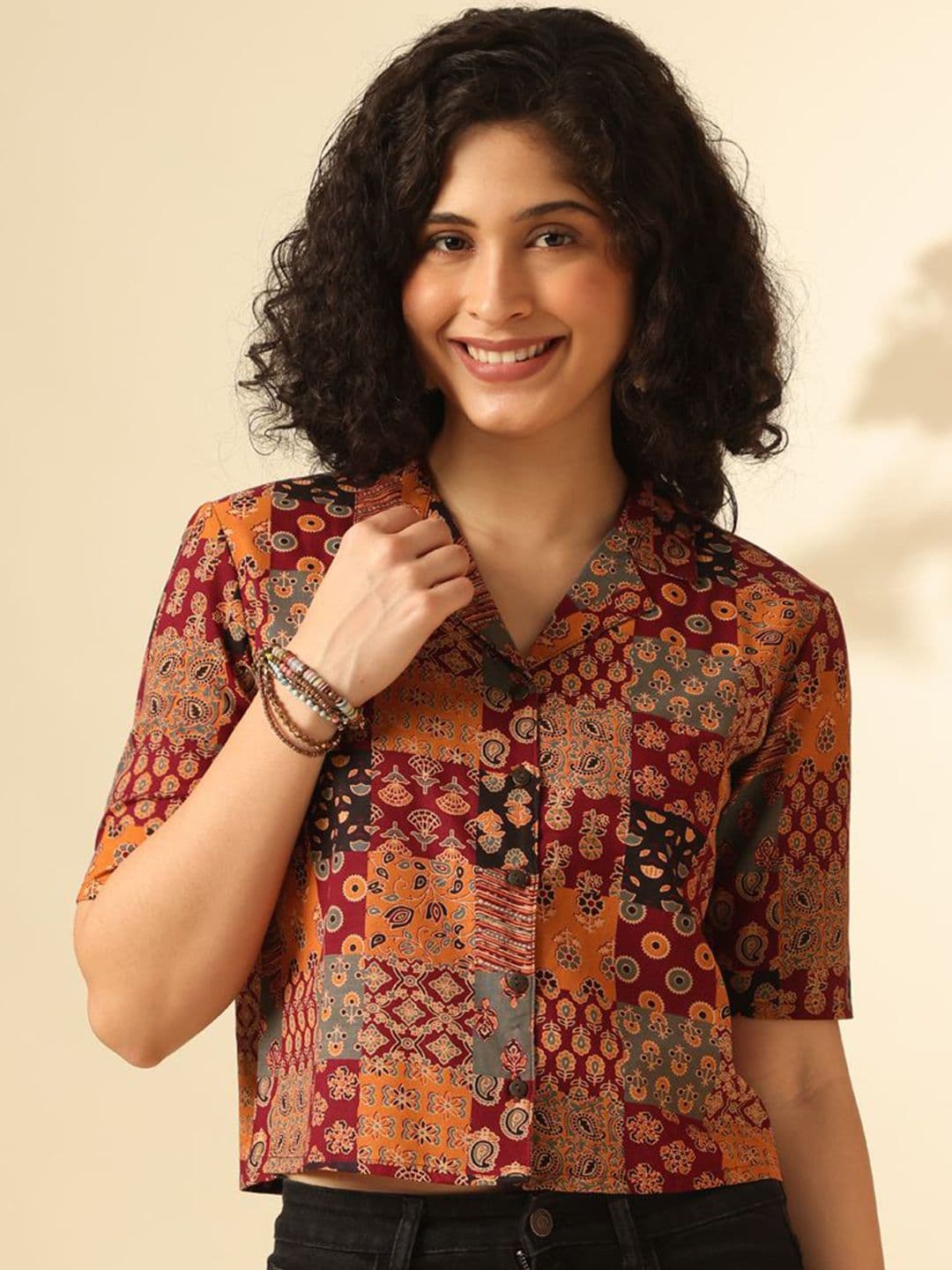Anouk Women Ethnic Motifs Printed Shirt Collar Cotton Top - view 1