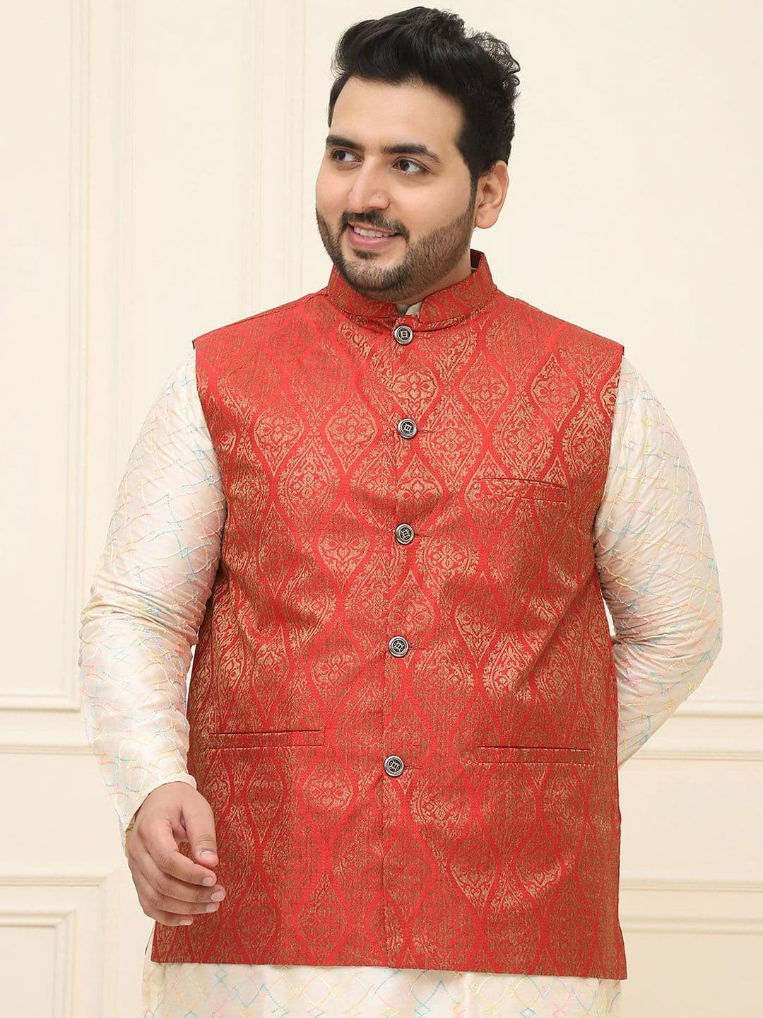 SOJANYA PLUS Men Plus Size Printed Mandarin Collar Nehru Jacket - view 1