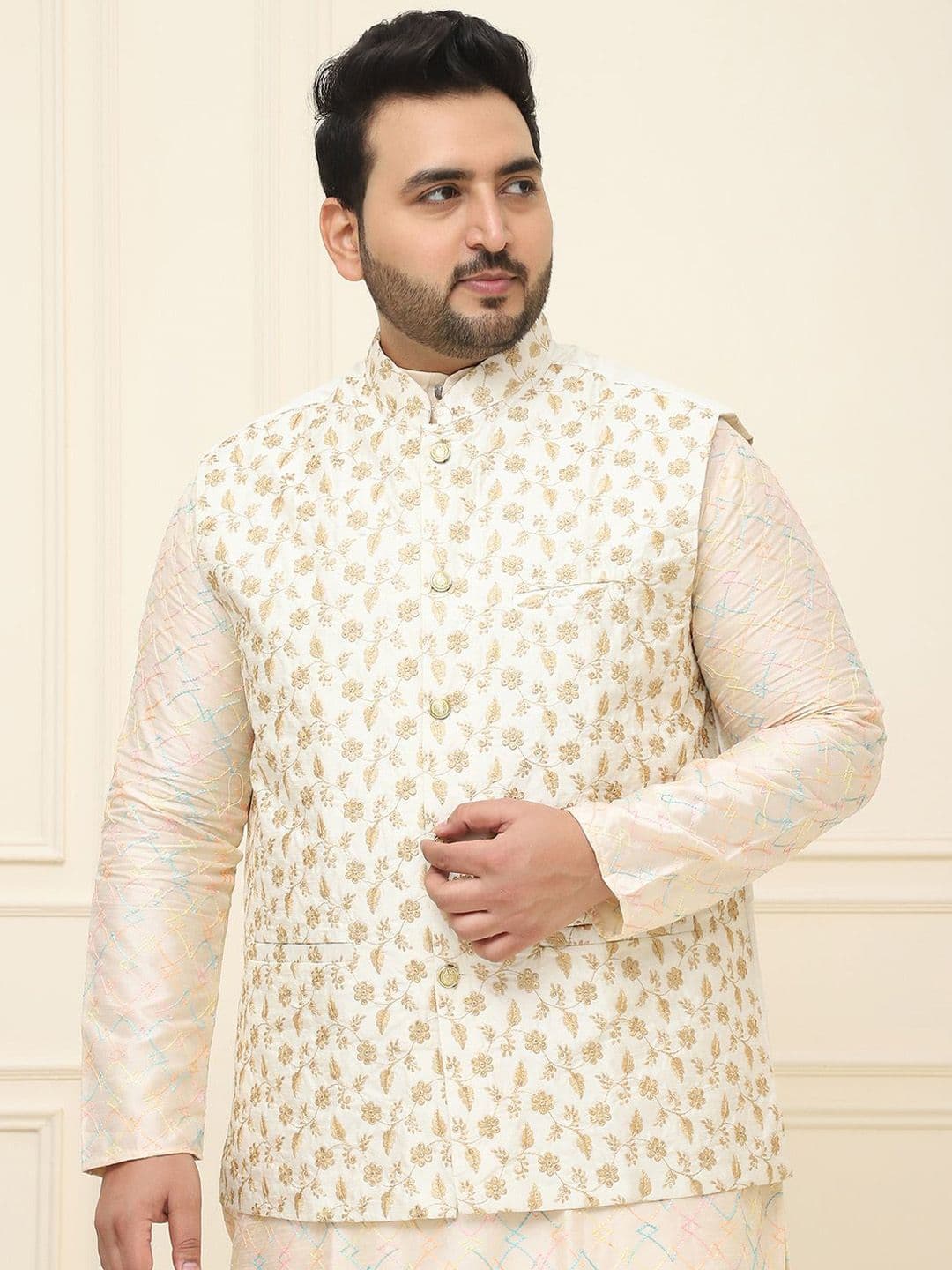 SOJANYA PLUS Men Plus Size Embroidered Mandarin Collar Nehru Jacket - view 1