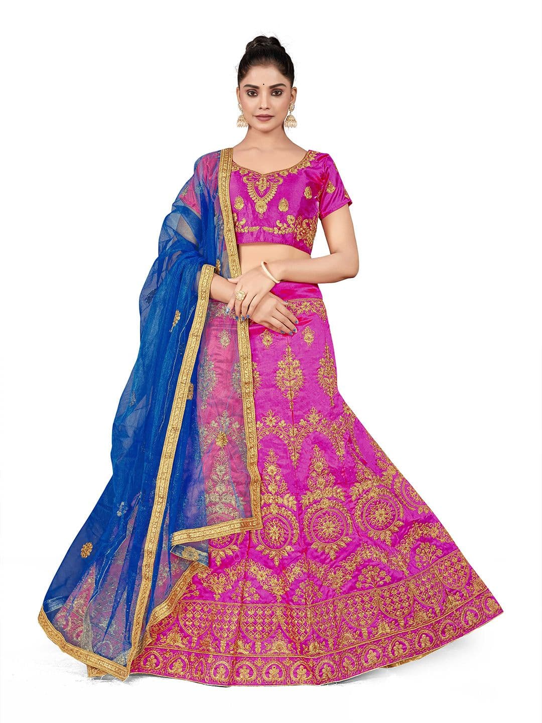 Maroosh Embellished Thread Work Silk Unstitched Lehenga & Blouse With Dupatta - view 1