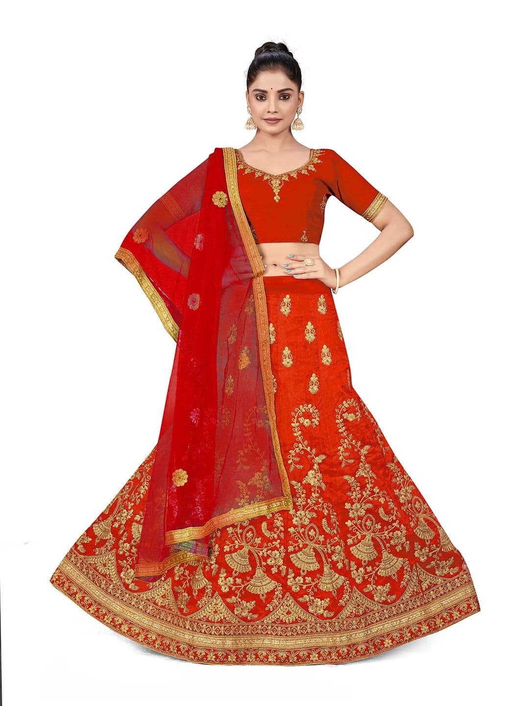 Maroosh Embellished Thread Work Unstitched Lehenga & Blouse With Dupatta - view 1