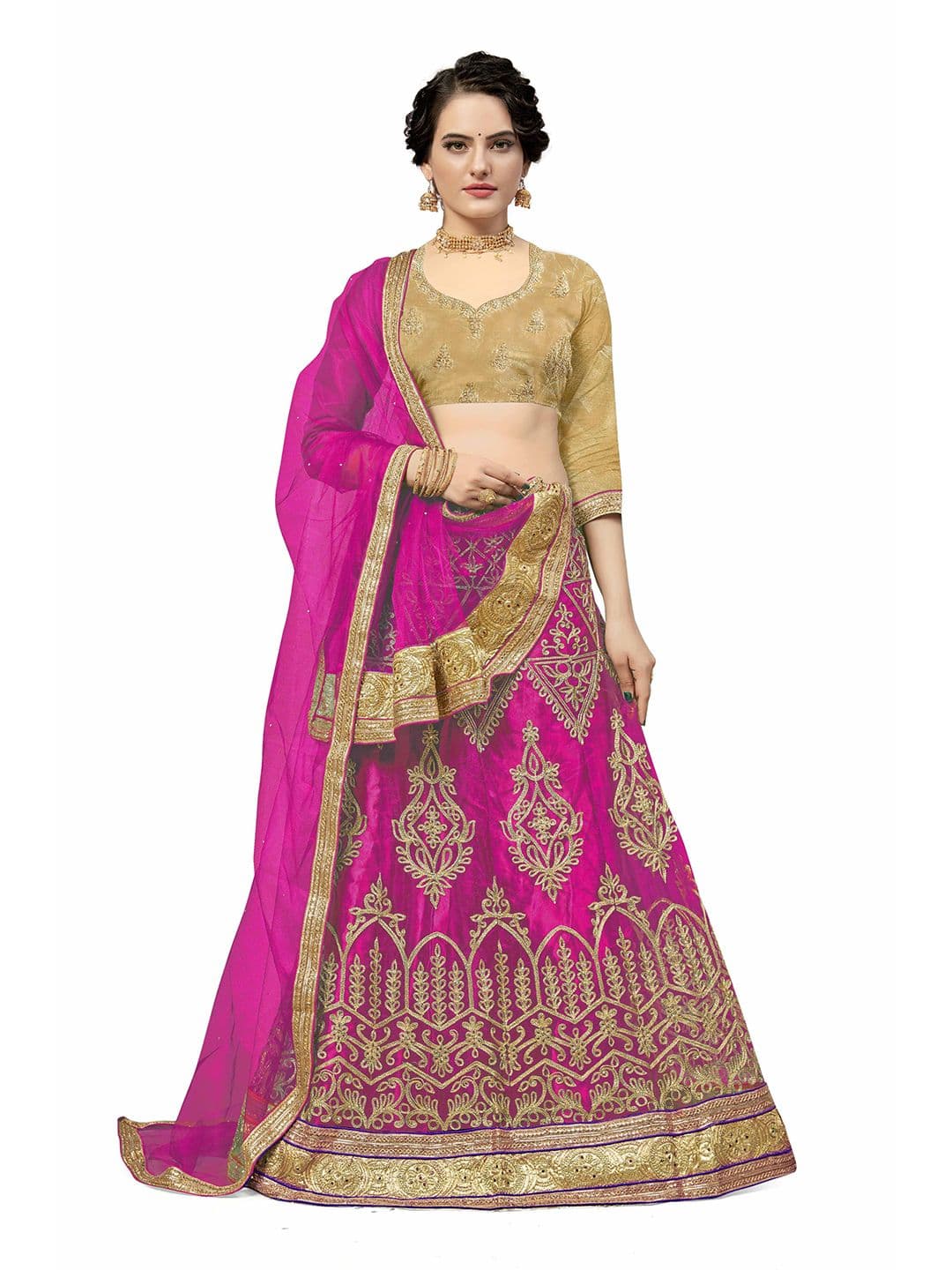 Maroosh Embroidered Thread Work Semi-Stitched Lehenga & Unstitched Blouse With Dupatta - view 1