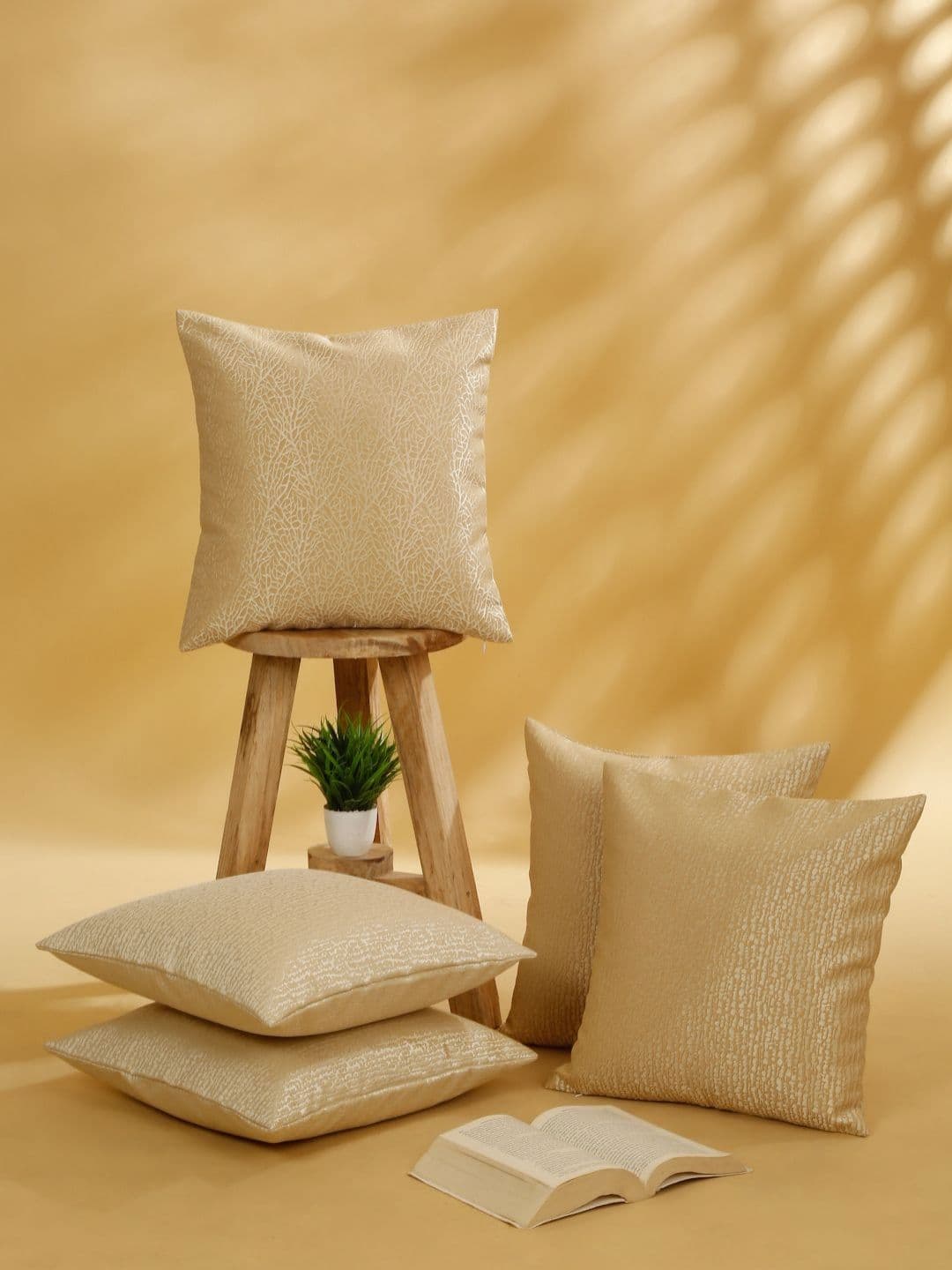 ROSARA HOME Jacquard Self Design Polyester 5 Pcs Textured Cushion Covers - 15.7 x 15.7 In - view 1