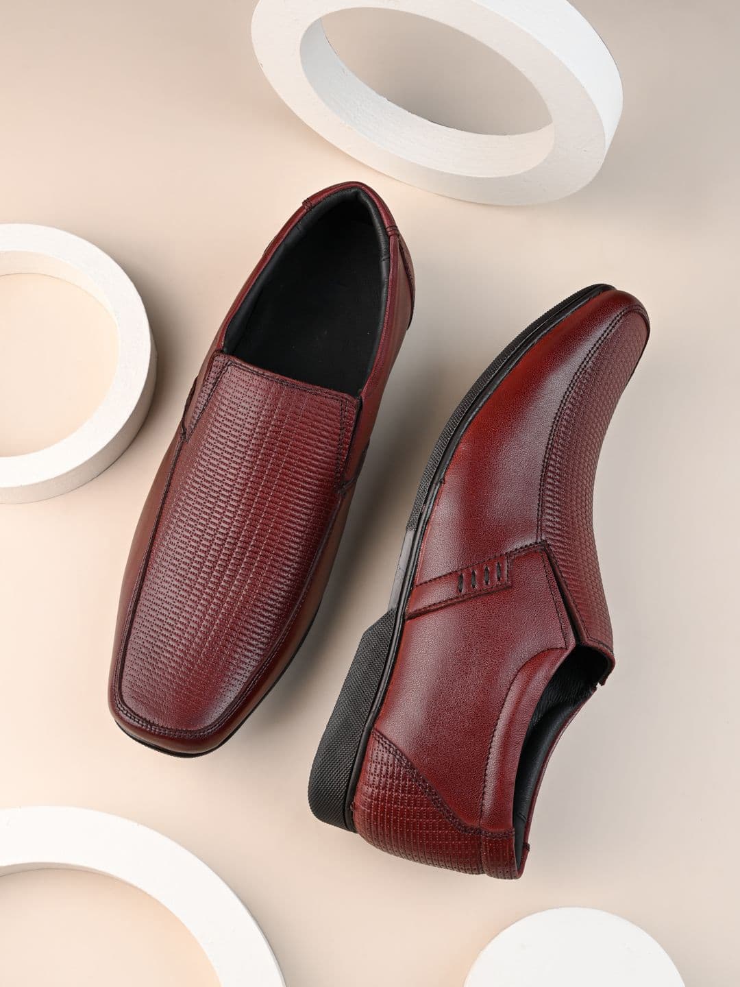 MENGLER Men Textured Formal Leather Slip-On Shoes - view 1