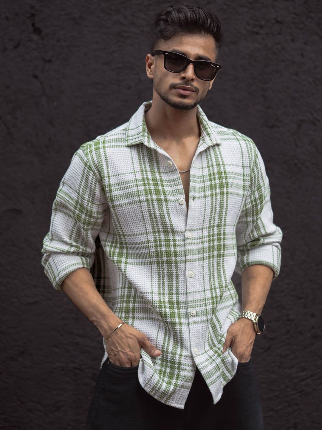 Powerlook Men Spread Collar Tartan Checked Cotton Casual Shirt - view 1