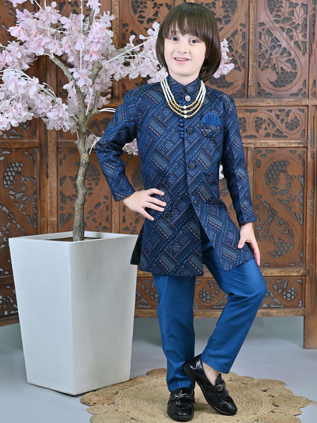 ahhaaaa Boys Self-Design Indo-Western Sherwani