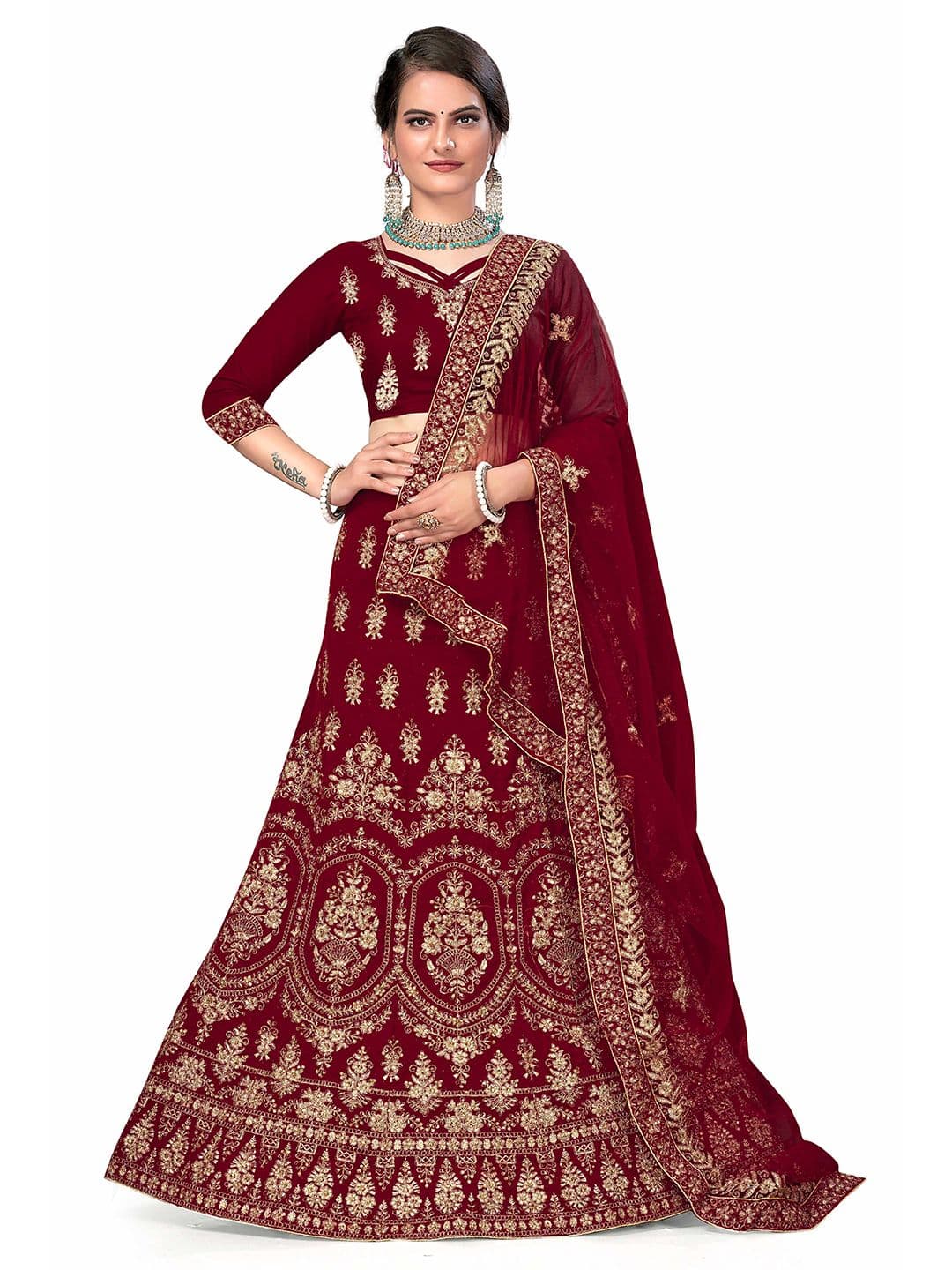Maroosh Embellished Thread Work Unstitched Lehenga & Blouse With Dupatta - view 1
