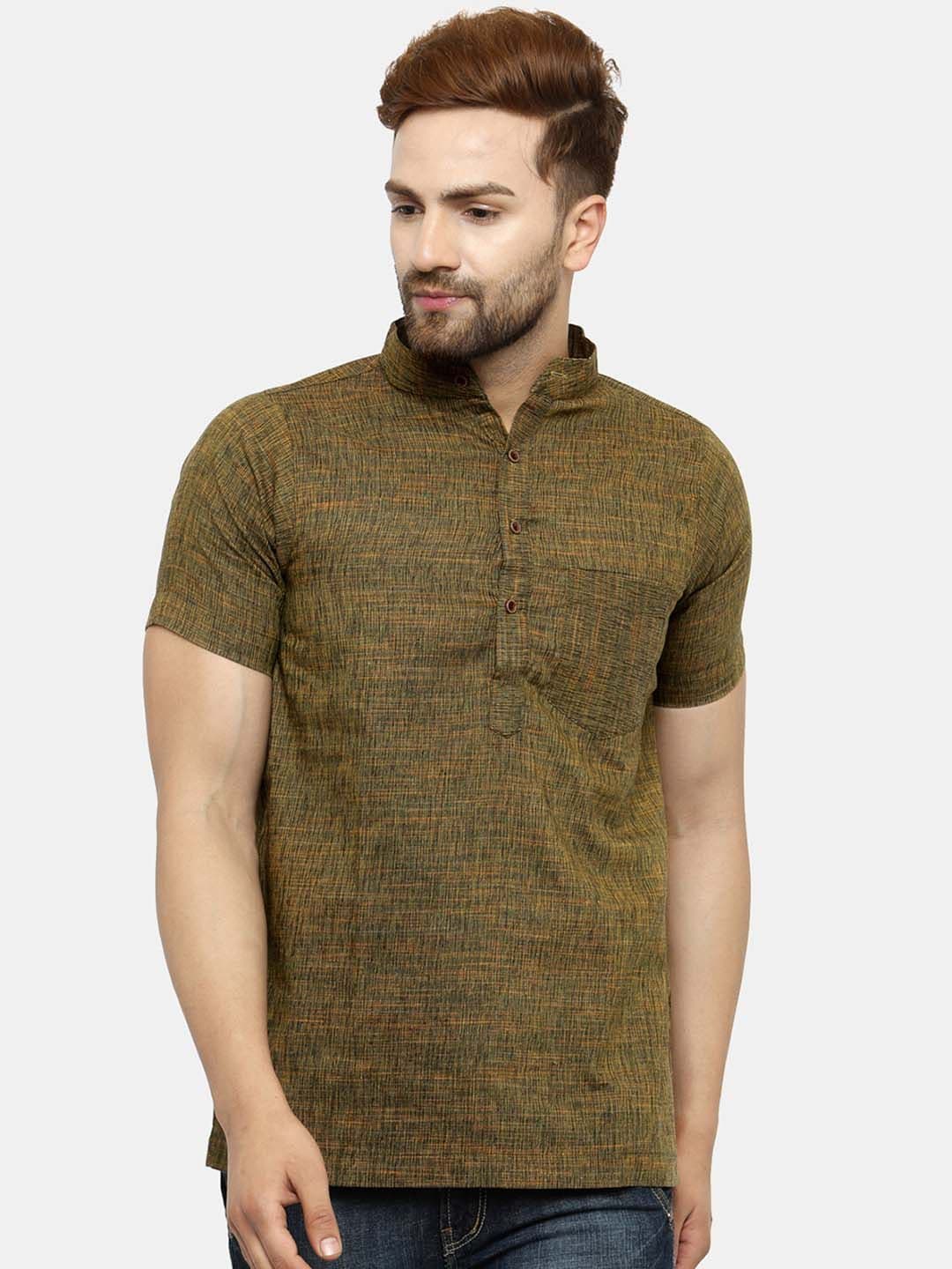 Enchanted Drapes Woven Design Short Sleeves Pure Cotton Straight Kurta - view 1