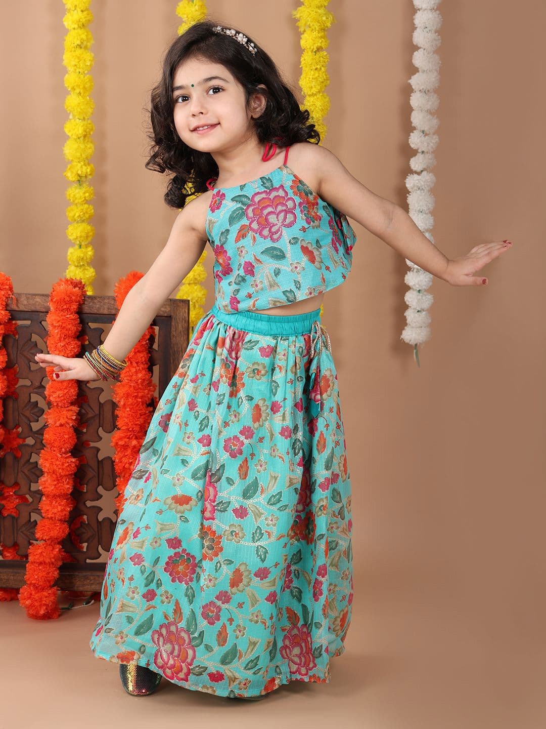 Here&Now X Kinder Kids Girls Printed Ready to Wear Lehenga & Blouse - view 1