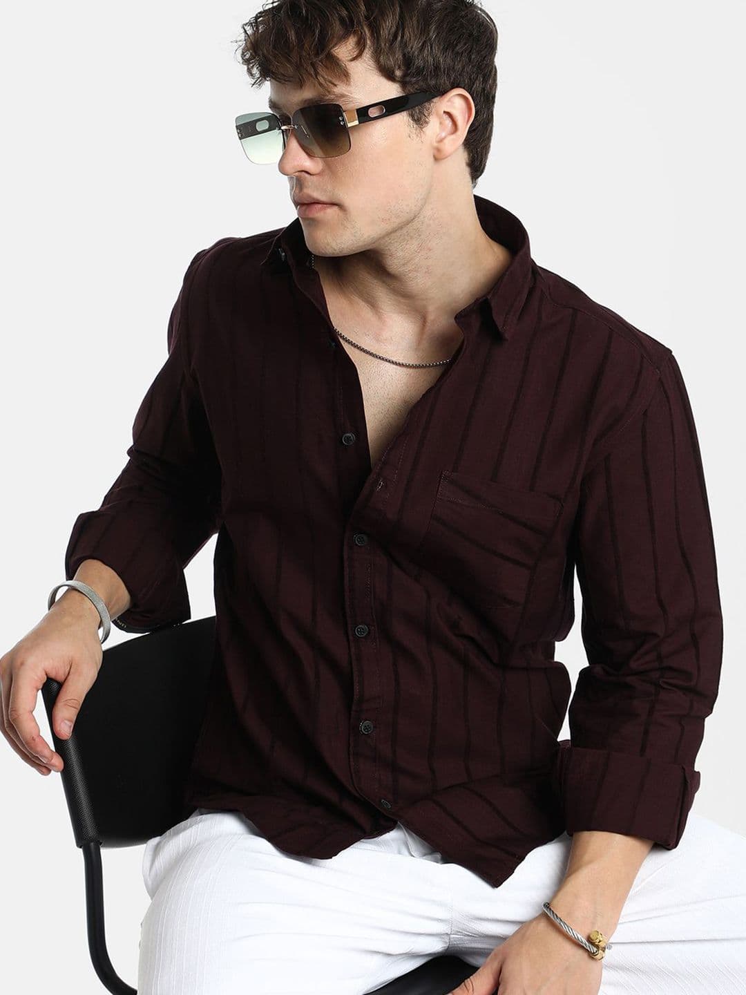CAHOOT Men Comfort Spread Collar Vertical Striped Polycotton Casual Shirt - view 1